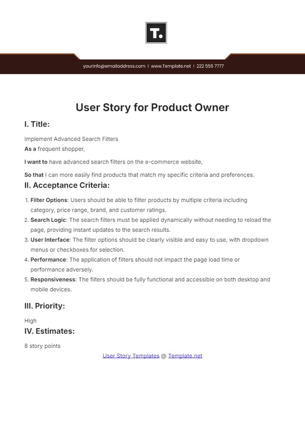 User Story for Product Owner Template - Edit Online & Download