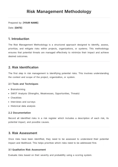 Free Risk Management Methodology Template to Edit Online