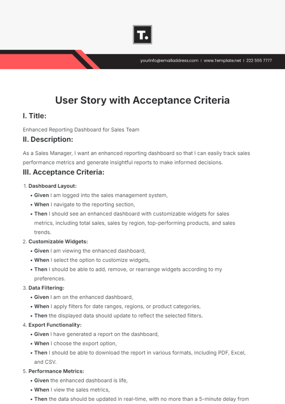 User Story with Acceptance Criteria Template - Edit Online & Download