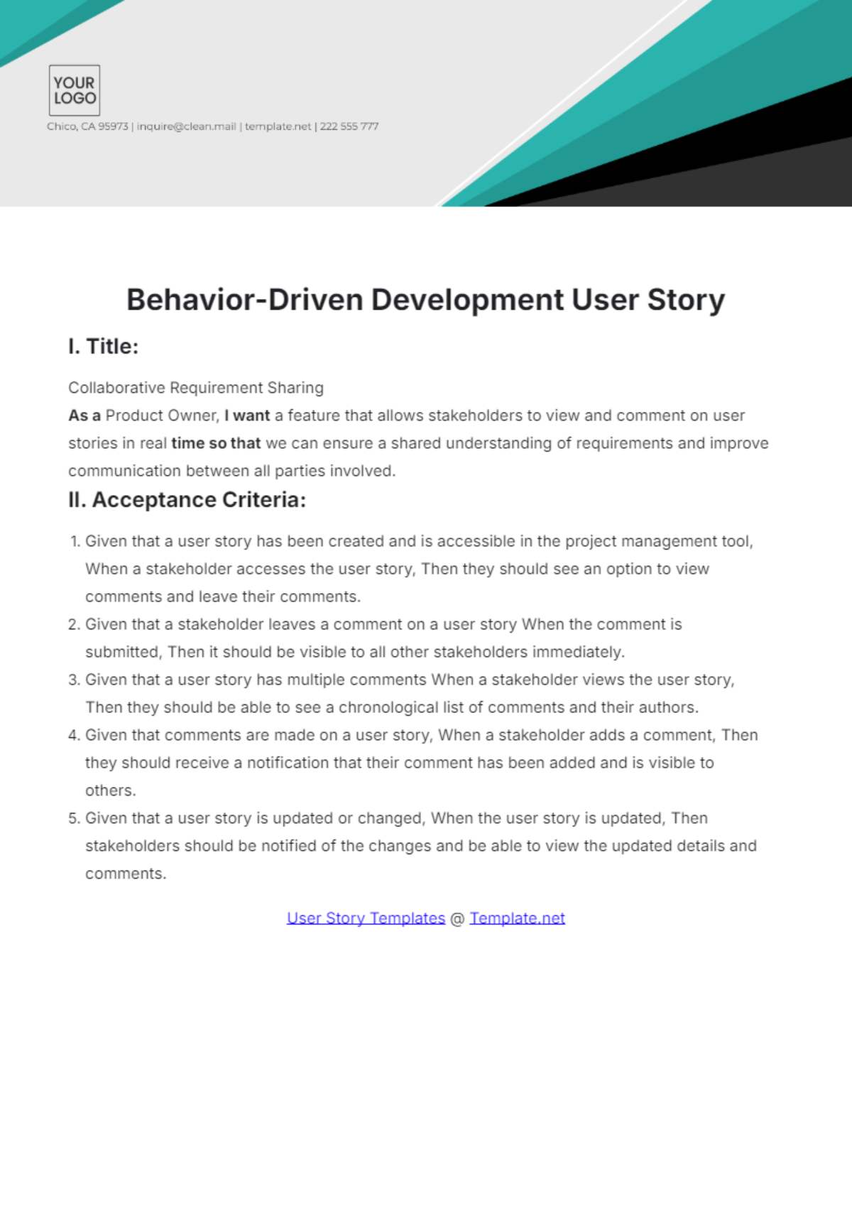 Behavior-Driven Development User Story Template - Edit Online & Download