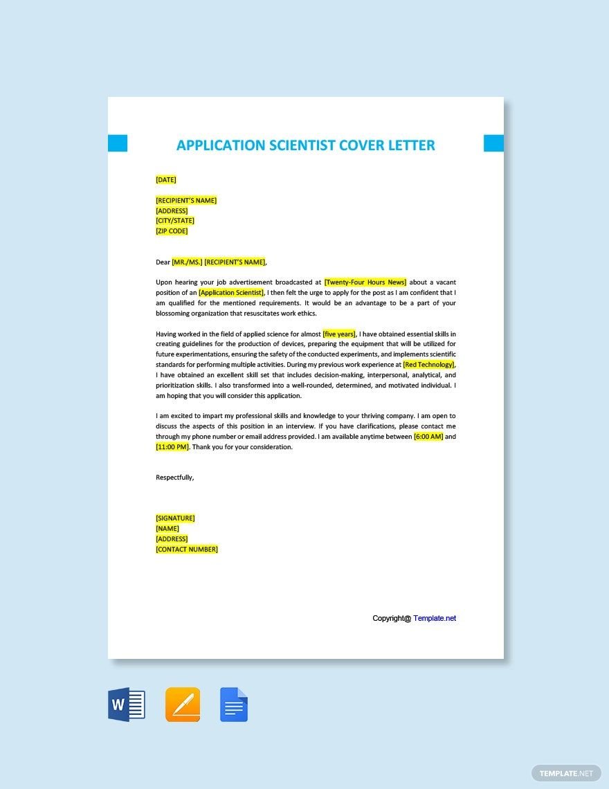 Application Scientist Cover Letter