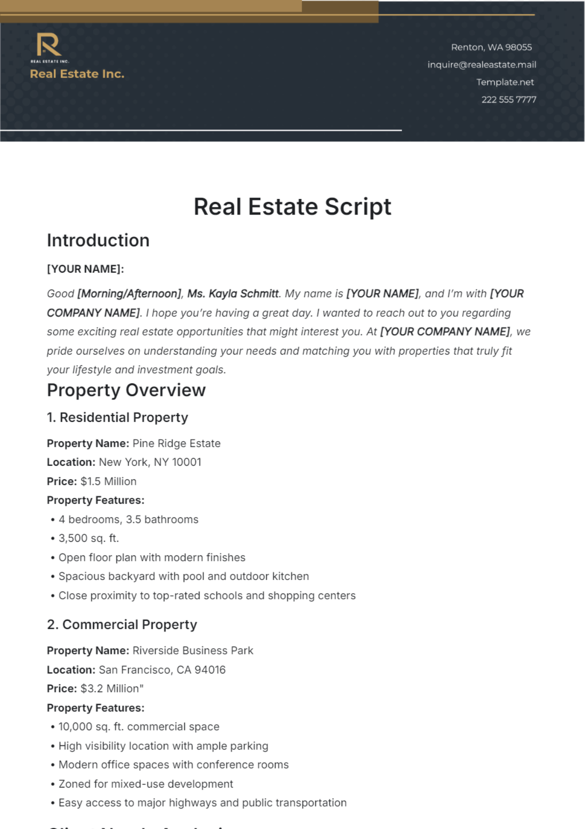 Real Estate Script Template - Edit Online & Download