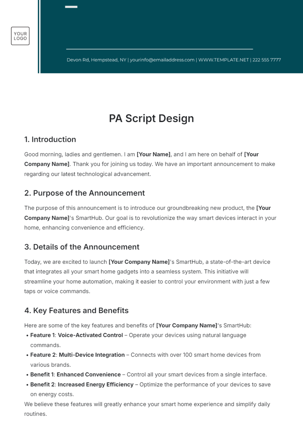 PA Script Design Template - Edit Online & Download