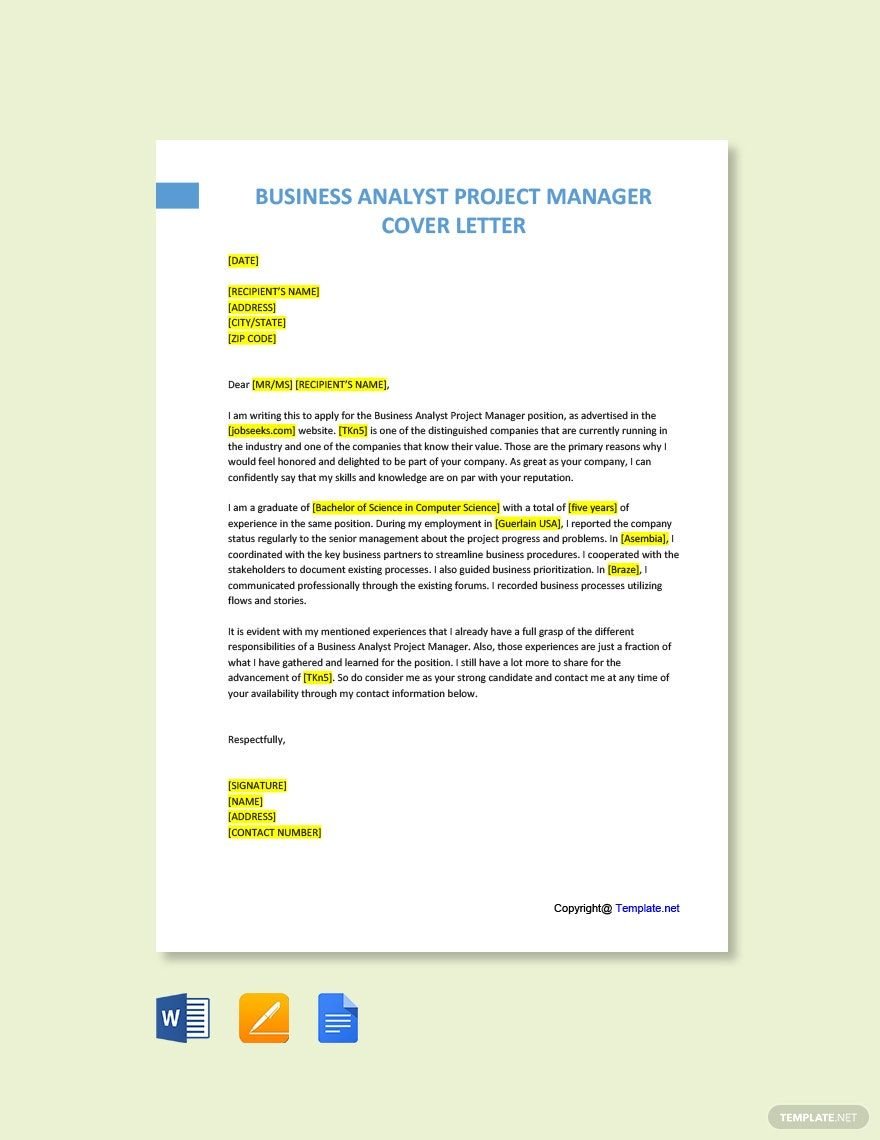 Business Analyst Project Manager Cover Letter