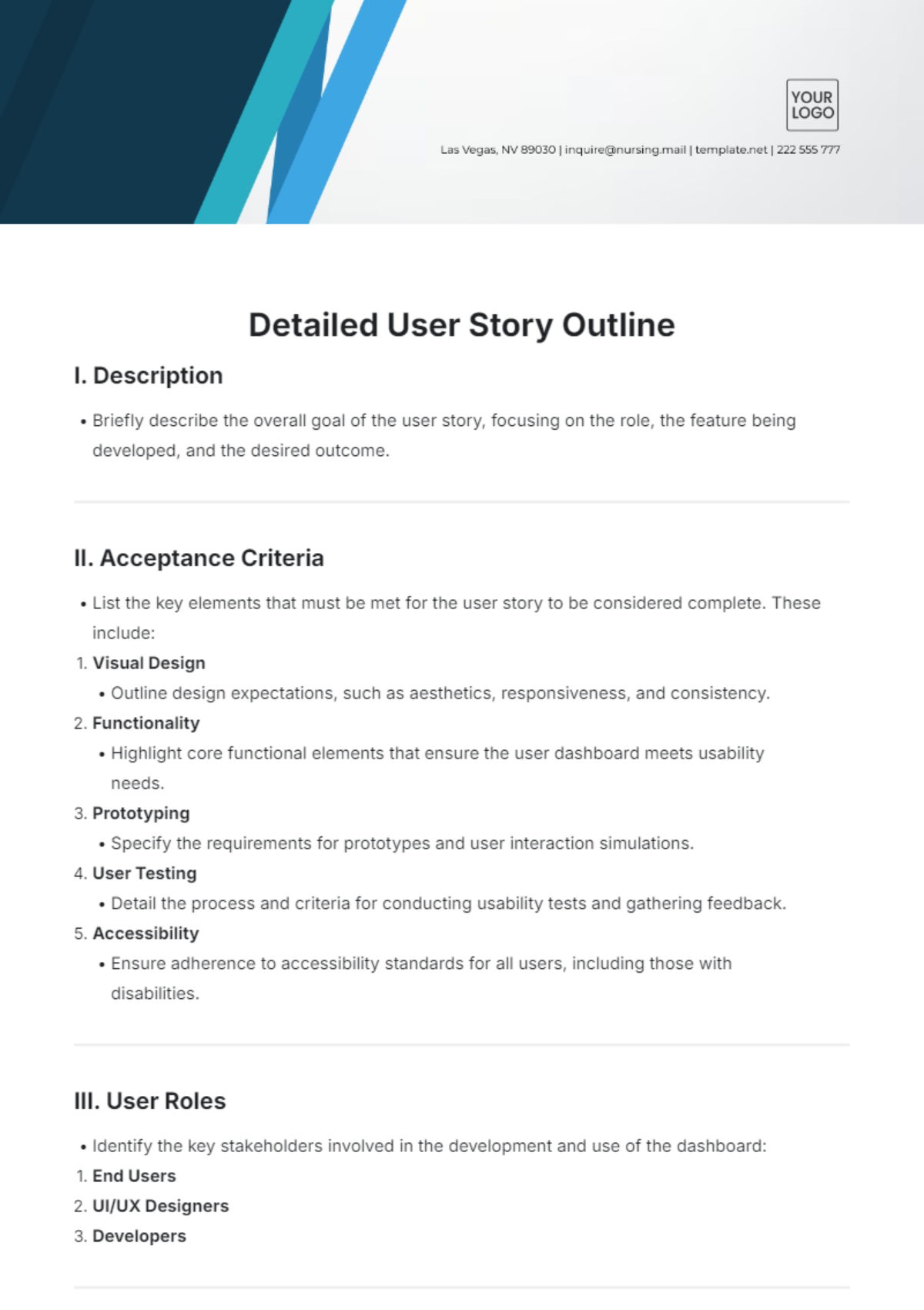 Detailed User Story Outline Template - Edit Online & Download