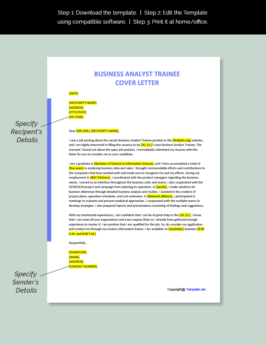 Business Analyst Trainee Cover Letter