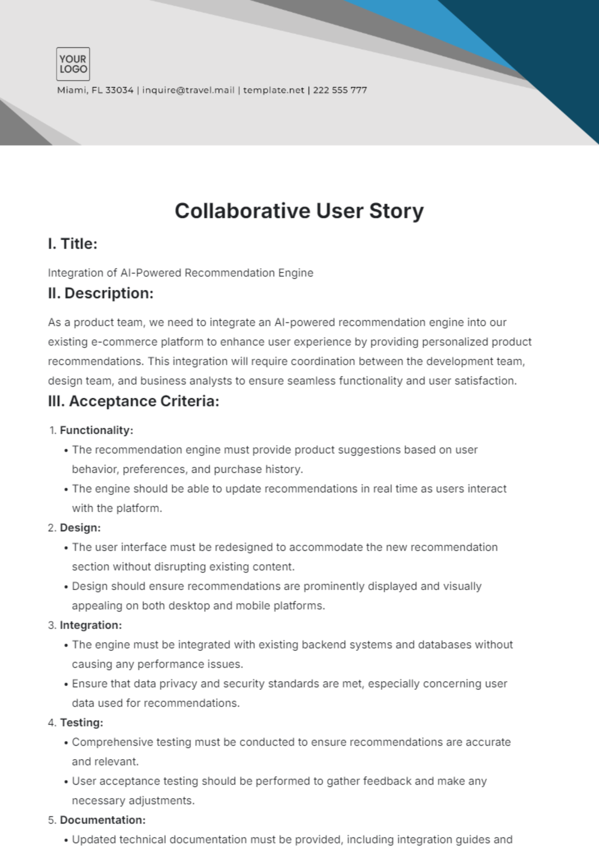 Collaborative User Story Template - Edit Online & Download