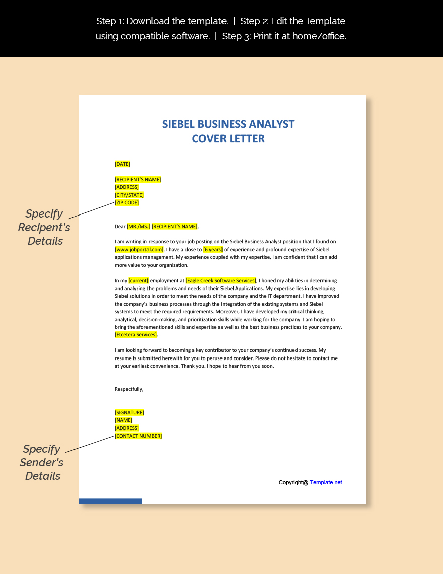 Siebel Business Analyst Cover Letter