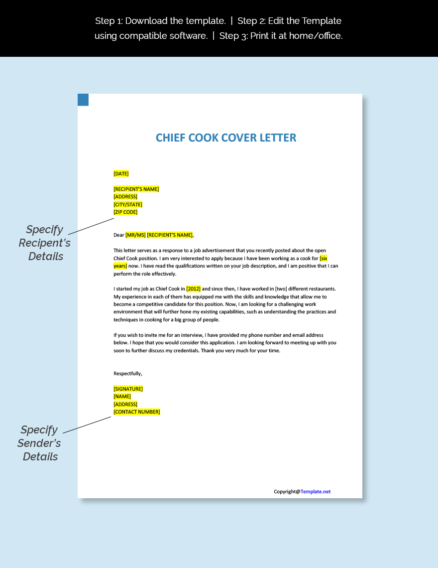 Chief Cook Cover Letter