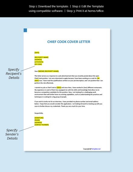 Chief Cook Cover Letter Template