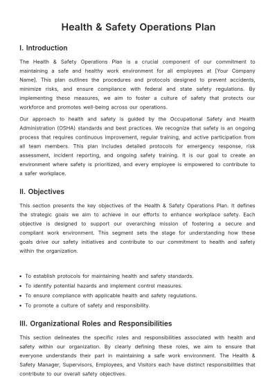 Free Health & Safety Operations Plan Template to Edit Online