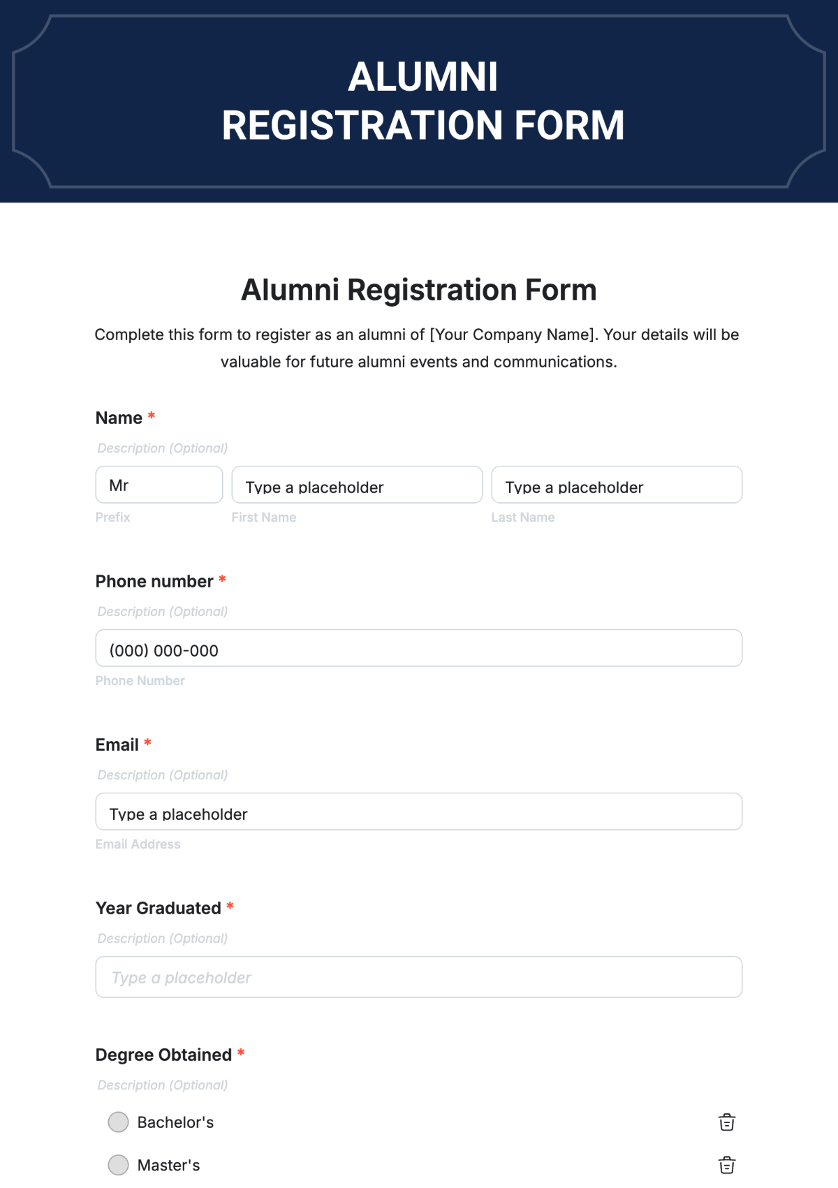 Alumni Registration Form Template - Edit Online & Download