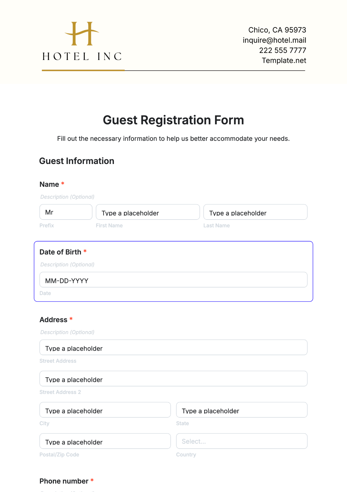 Free Hotel Guest Registration Form Template - Edit Online & Download ...