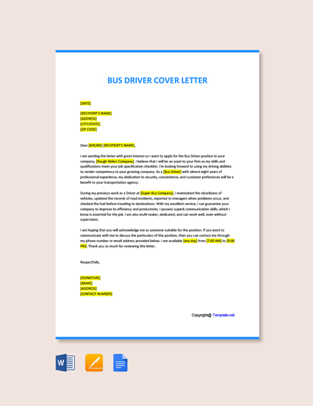 FREE Shuttle Driver Cover Letter Template - Word | Google Doc | Apple ...