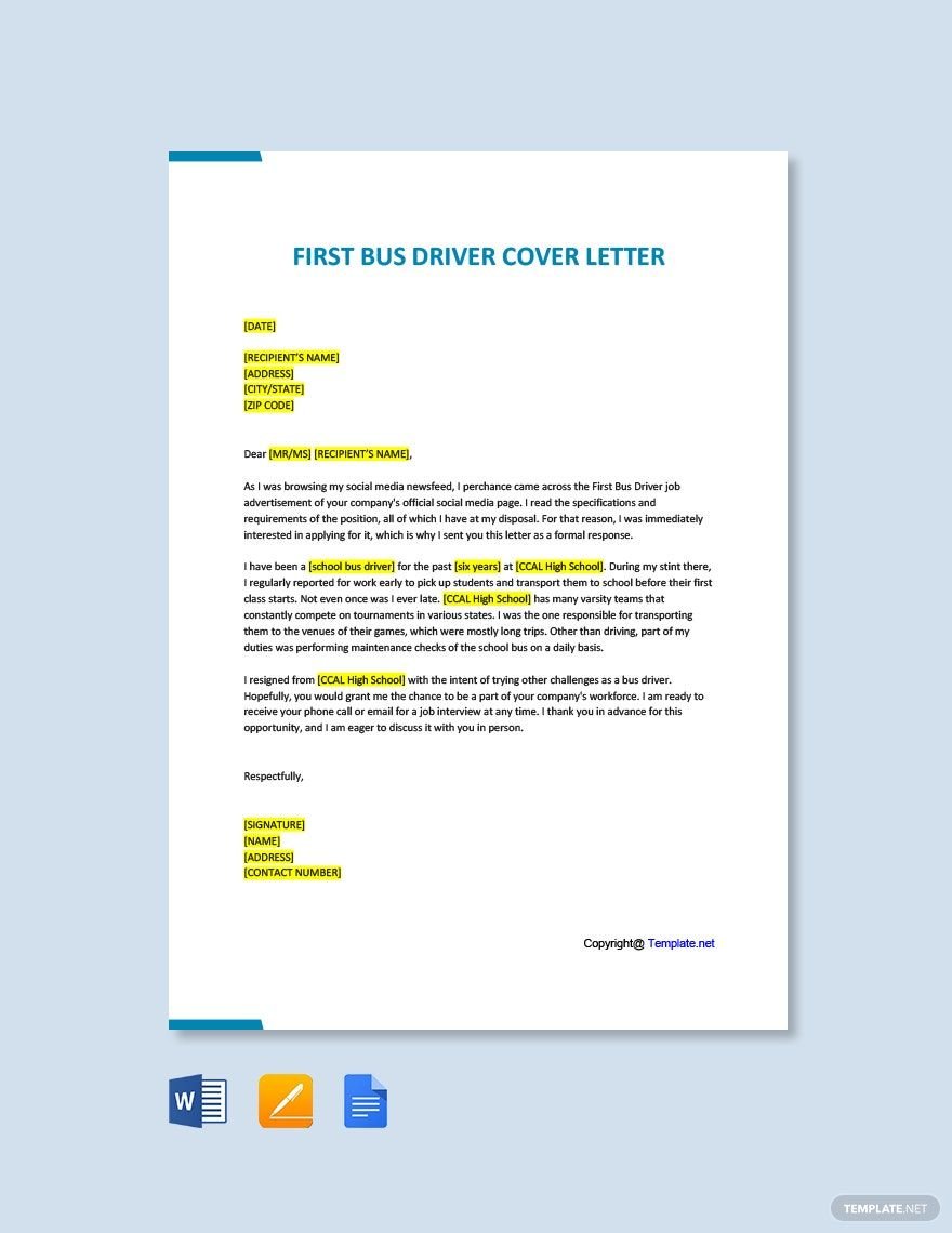 First Bus Driver Cover Letter Template
