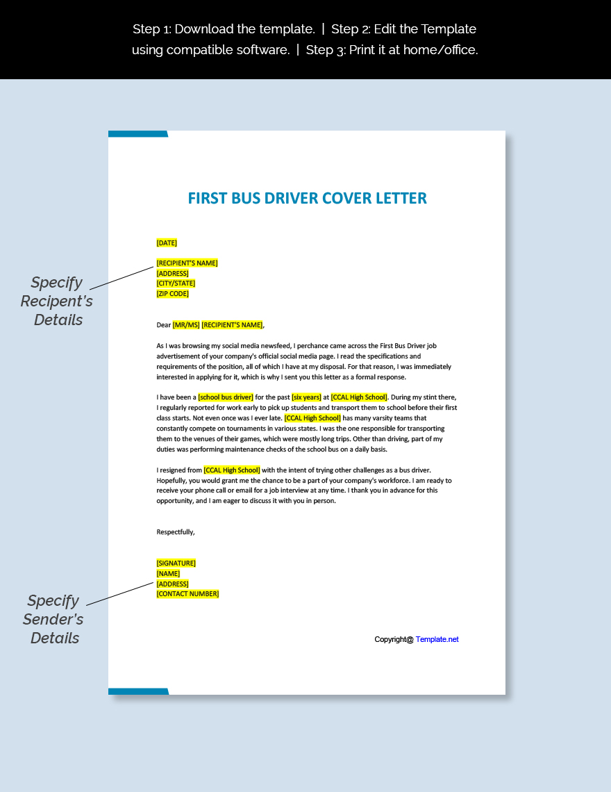 First Bus Driver Cover Letter Template