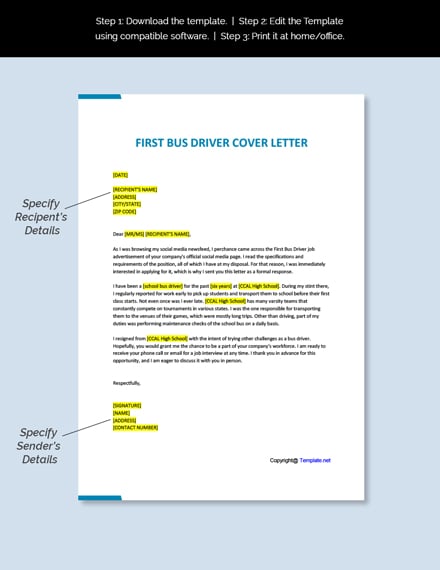 Free First Bus Driver Cover Letter Template Google Docs Word Apple   Free First Bus Driver Cover Letter Template 