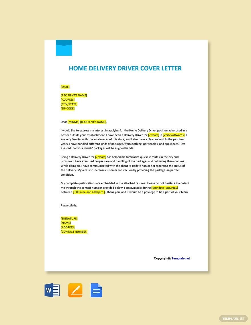 Home Delivery Driver Cover Letter
