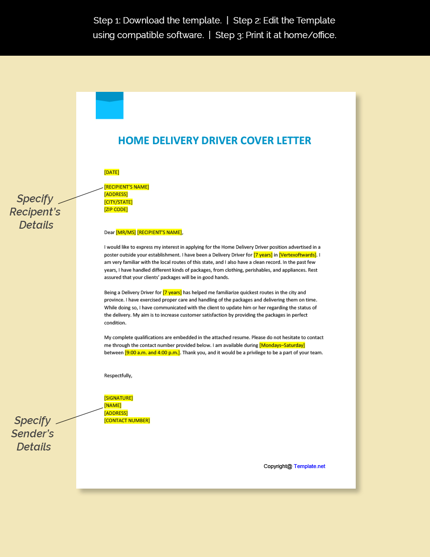 Home Delivery Driver Cover Letter