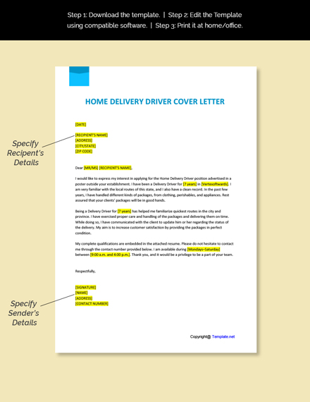 Home Delivery Driver Cover Letter Template