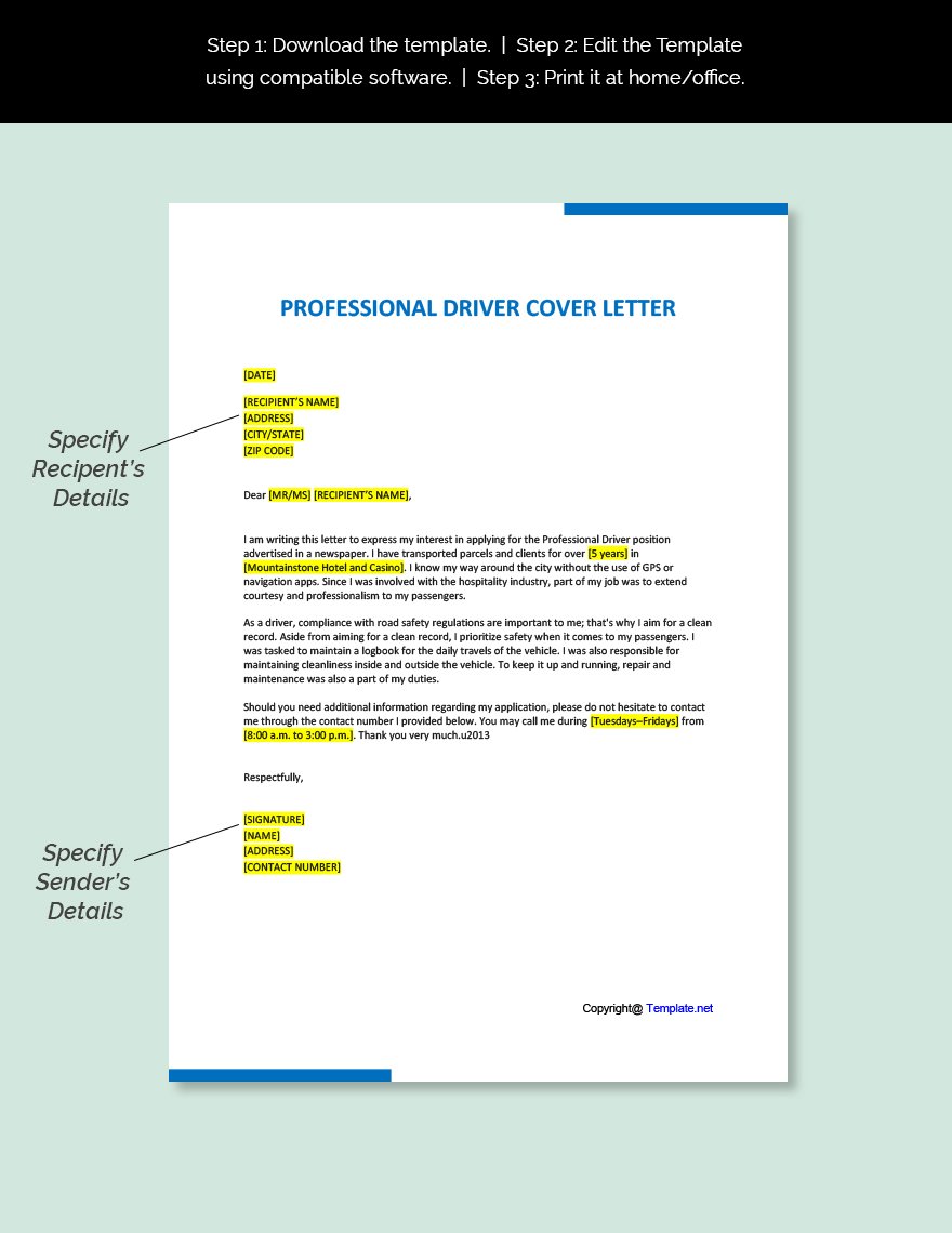 Professional Driver Cover Letter