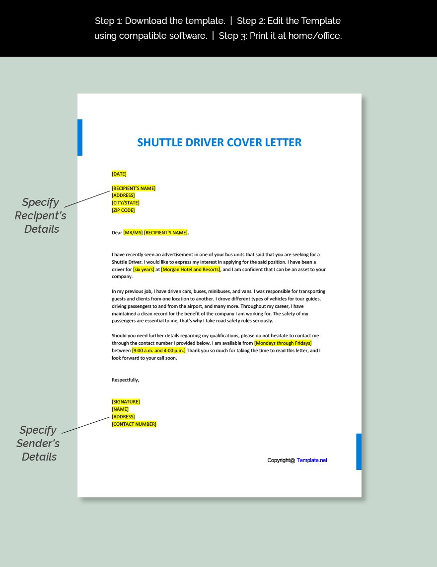 Shuttle Driver Cover Letter