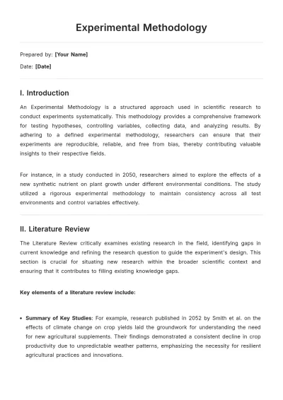 Free Experimental Methodology Template to Edit Online