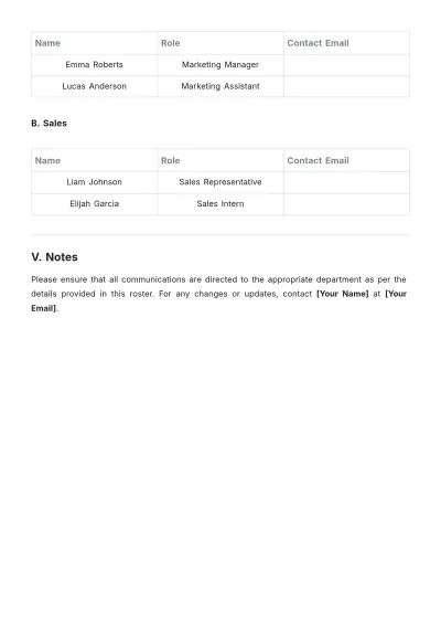 Free Printable Roster Template to Edit Online | Template.net to Edit Online