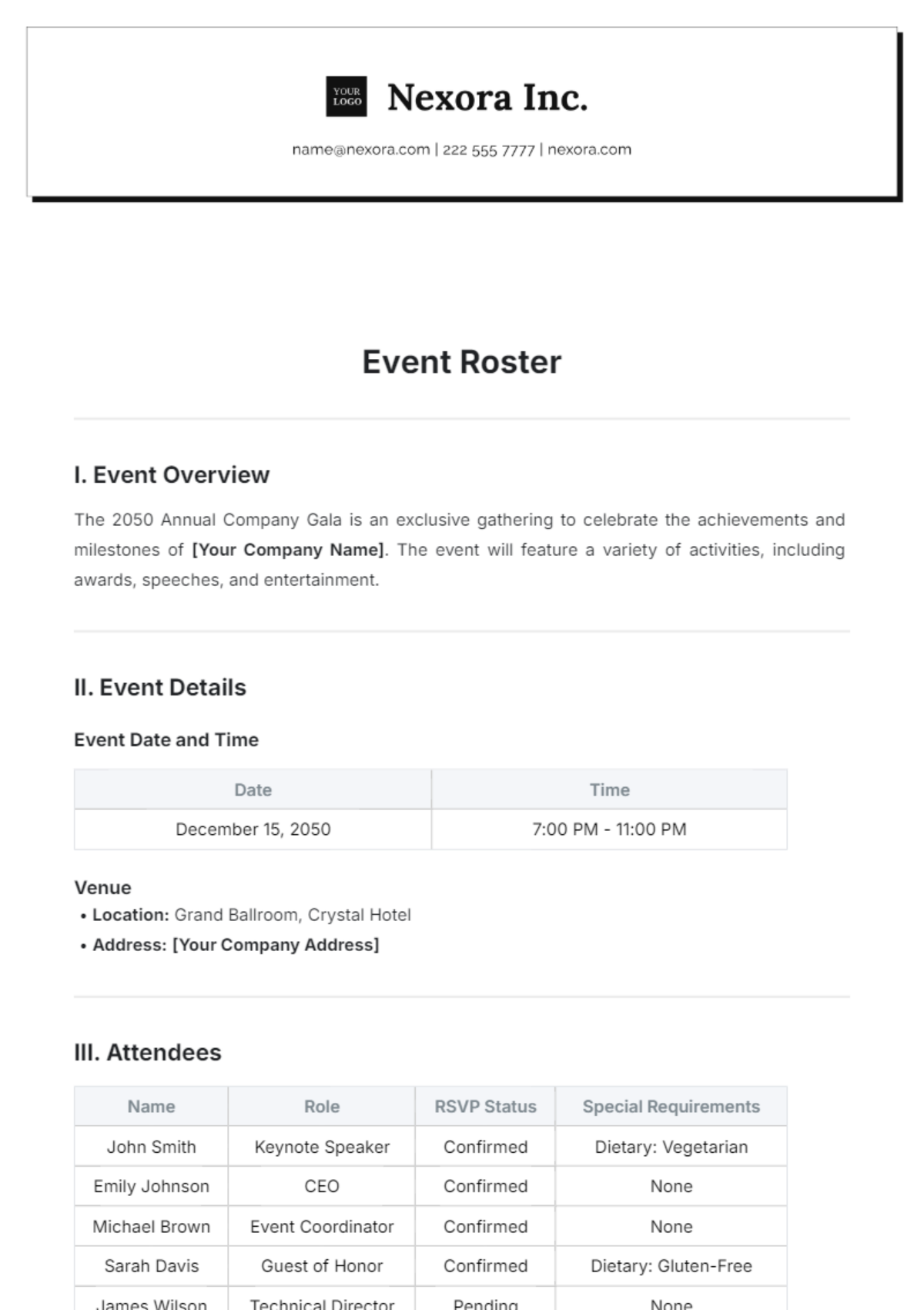 Event Roster Template