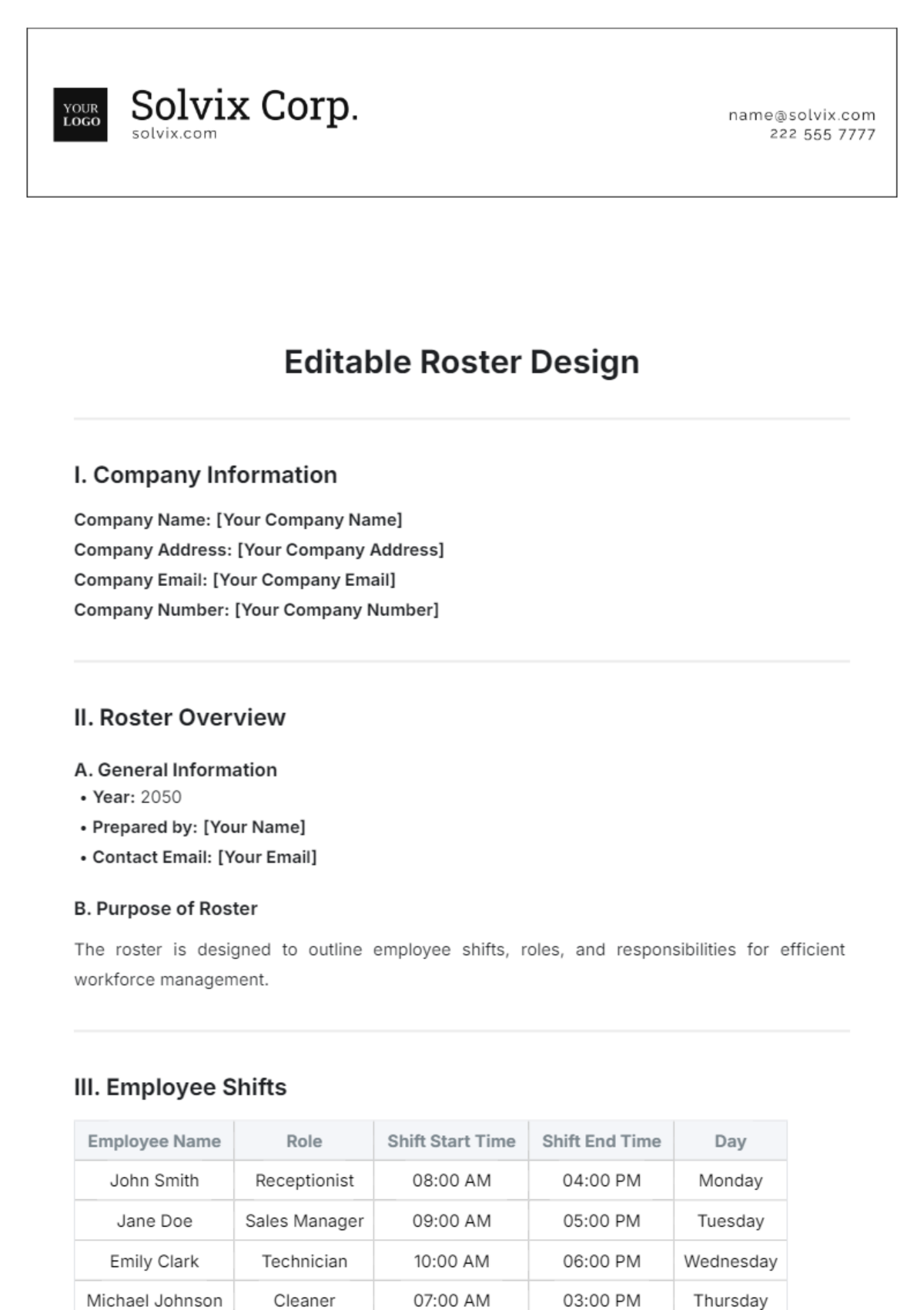 Editable Roster Design Template