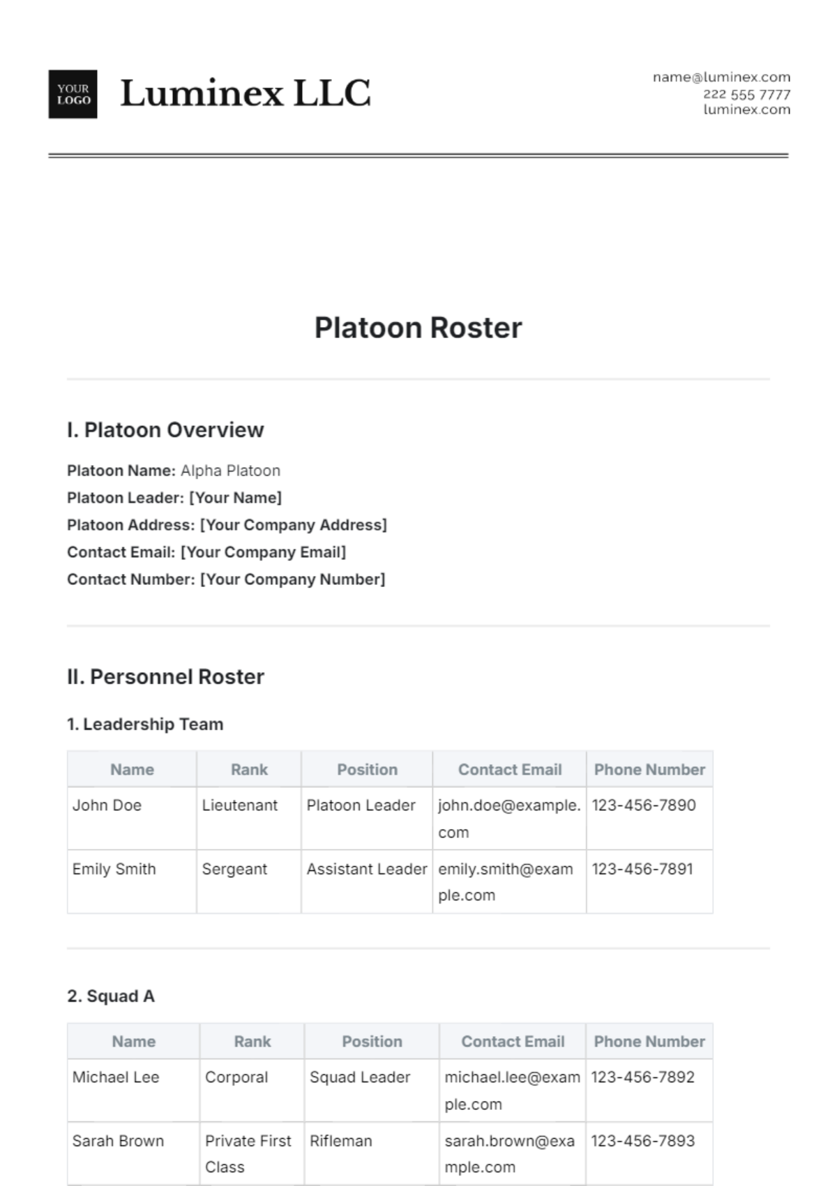 Free Weekly Roster Template to Edit Online