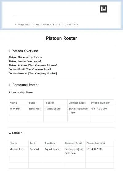 Free Platoon Roster Template to Edit Online | Template.net to Edit Online