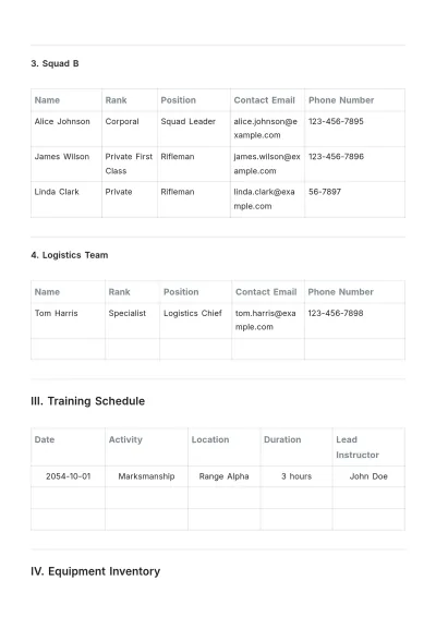 Free Platoon Roster Template to Edit Online | Template.net to Edit Online