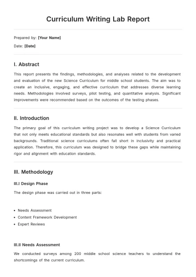 Free Curriculum Writing Lab Report Template to Edit Online