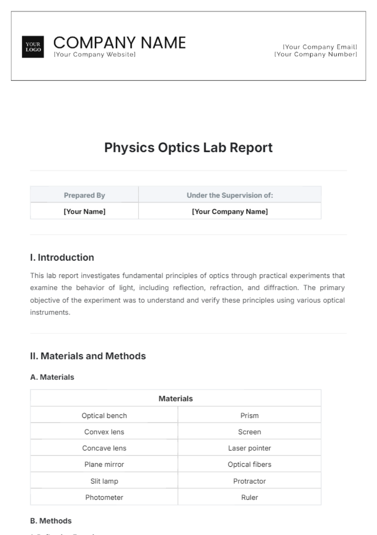 Physics Optics Lab Report Template - Edit Online & Download