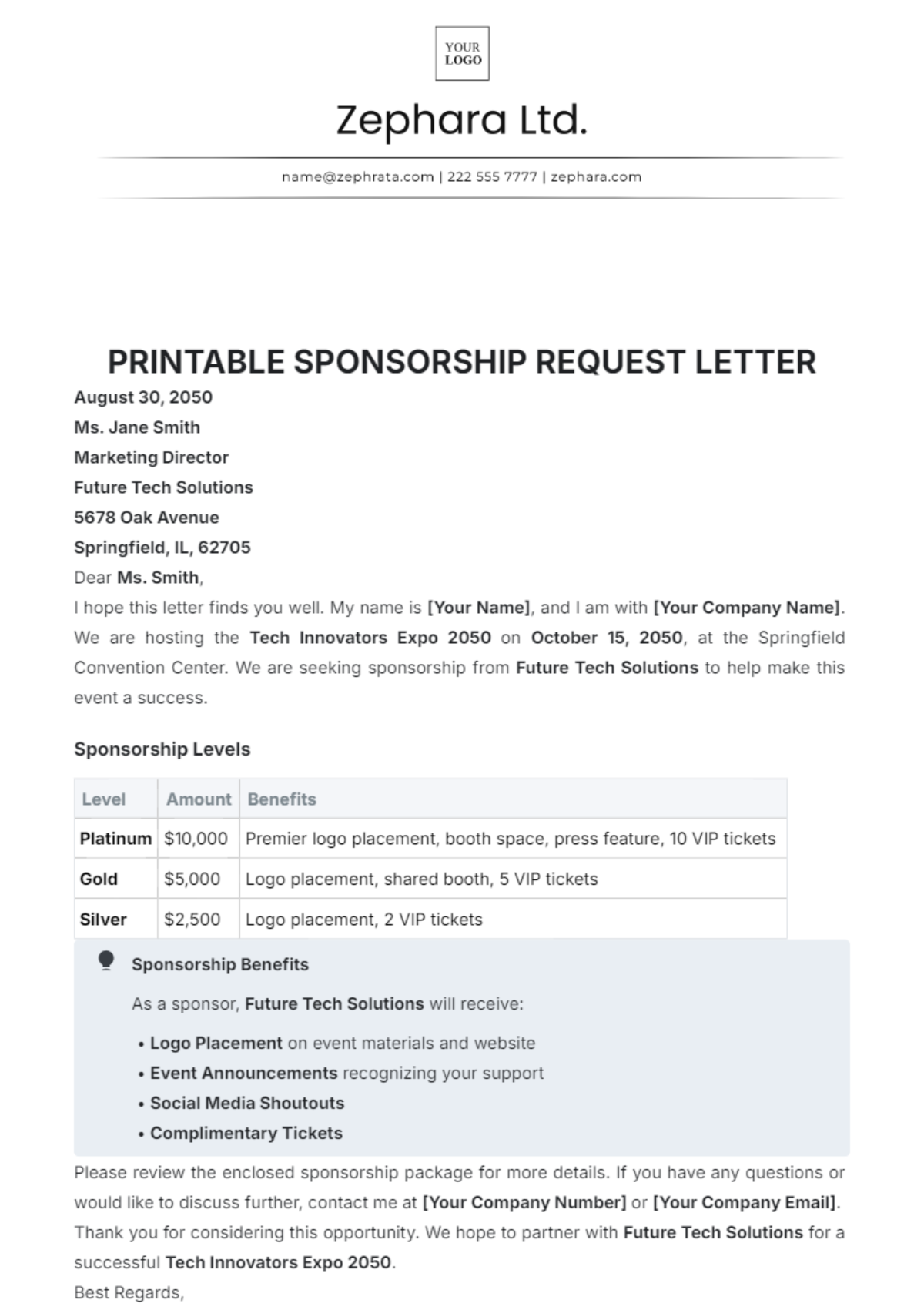 Printable Sponsorship Request Letter Template