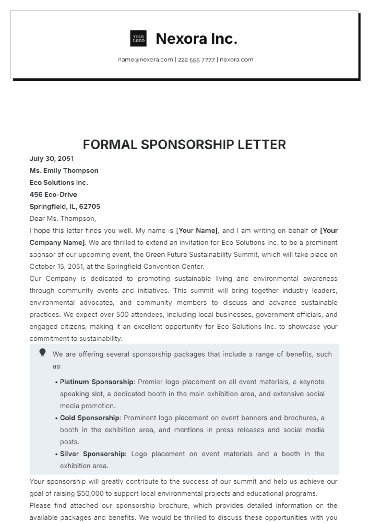 Formal Sponsorship Letter Template