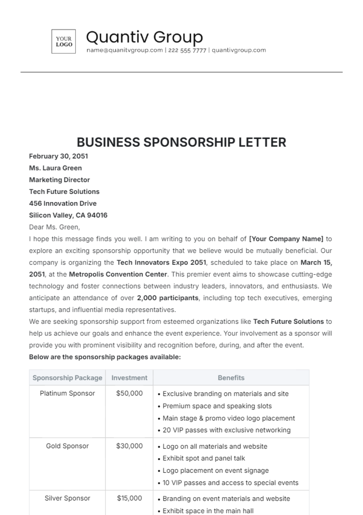 Business Sponsorship Letter Template