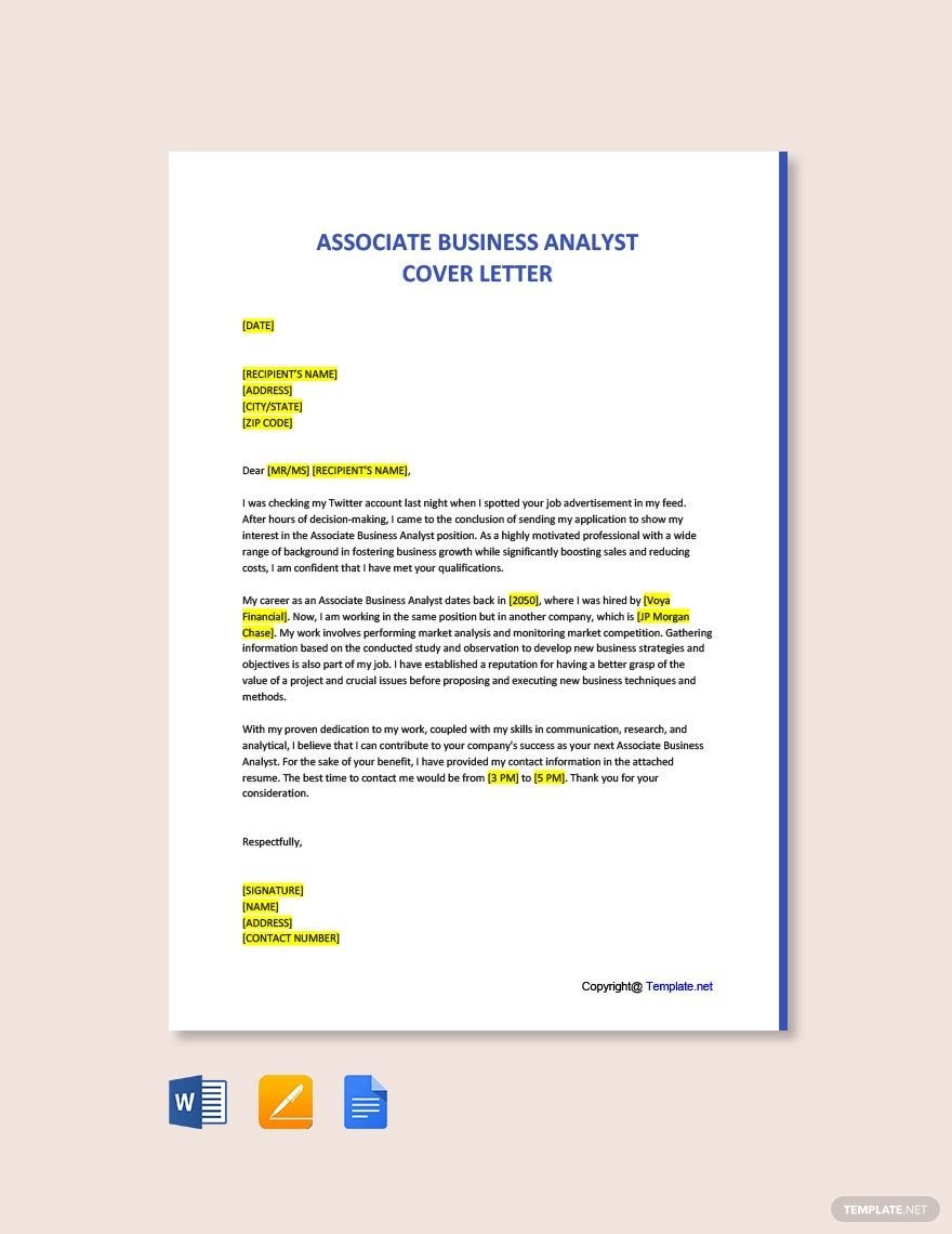 Associate Business Analyst Cover Letter Template
