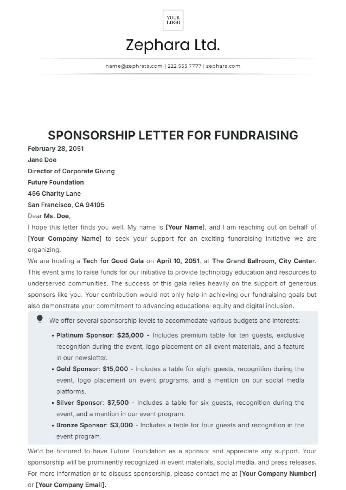 Sponsorship Letter for Fundraising Template