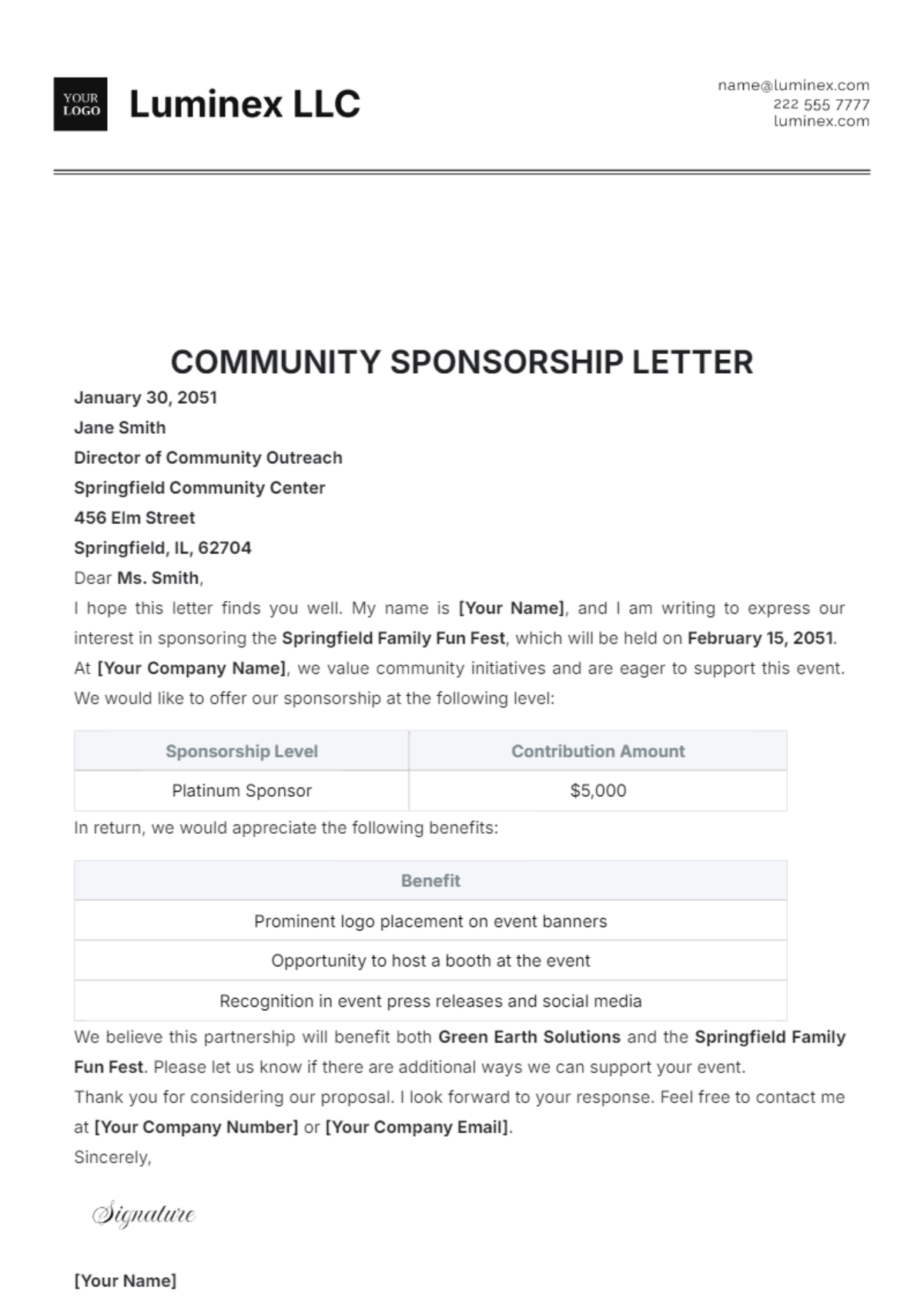 Community Sponsorship Letter Template