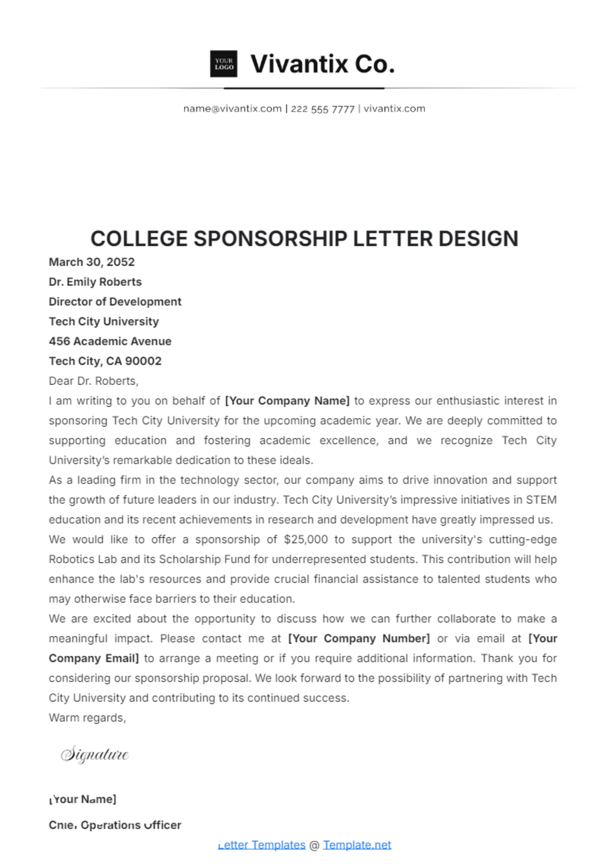 College Sponsorship Letter Design Template