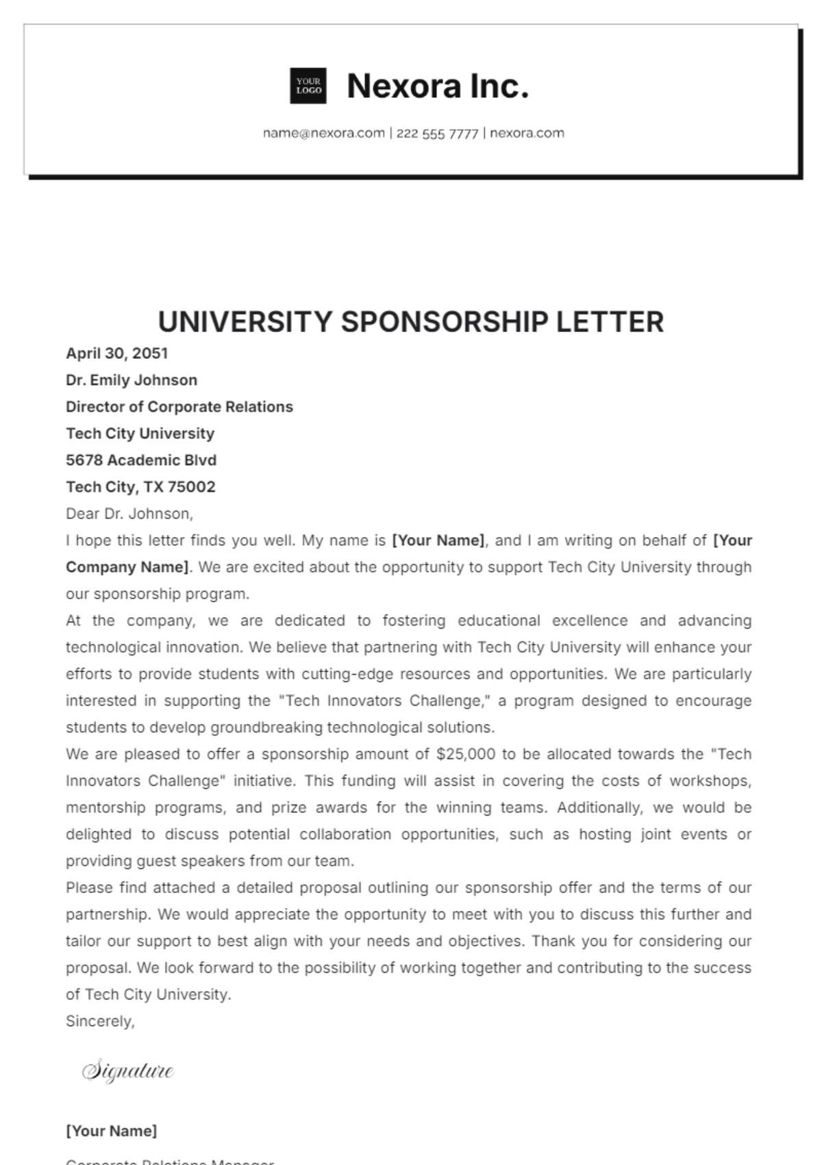 University Sponsorship Letter Template