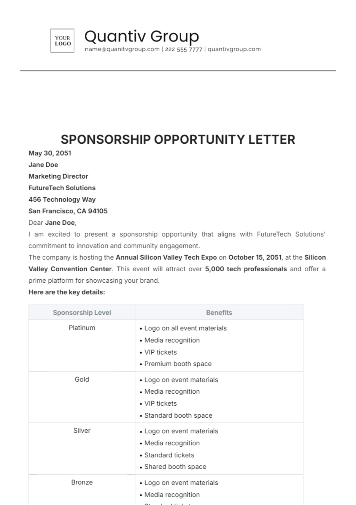 Sponsorship Opportunity Letter Template