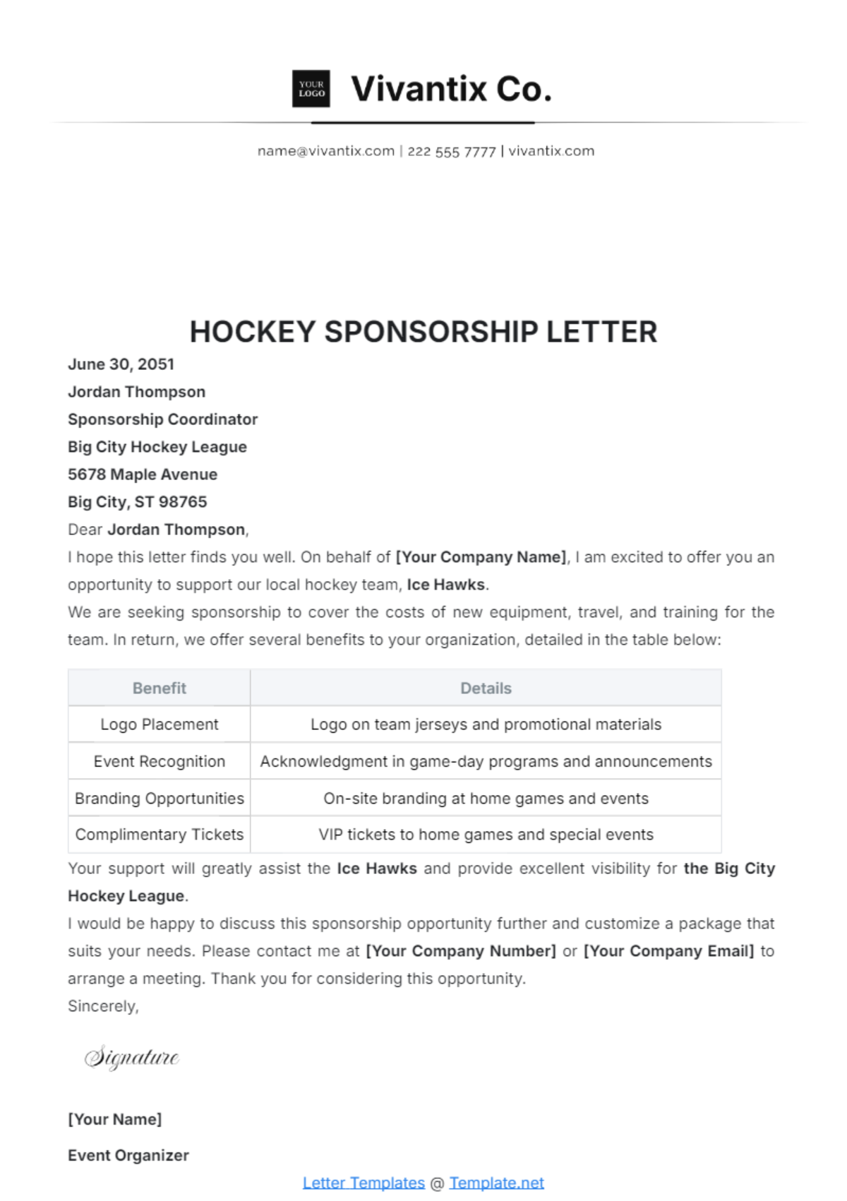 Hockey Sponsorship Letter Template