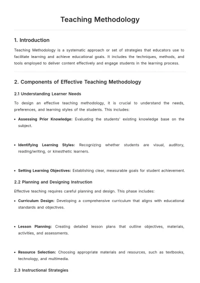 Free Teaching Methodology Template to Edit Online