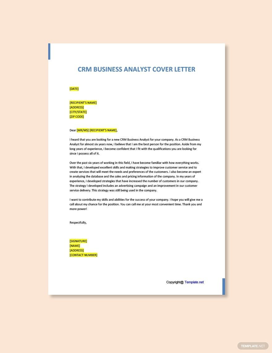 CRM Business Analyst Cover Letter