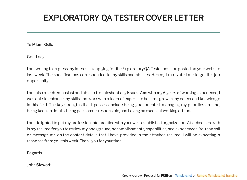 Free Exploratory QA Tester Cover Letter Template.jpe