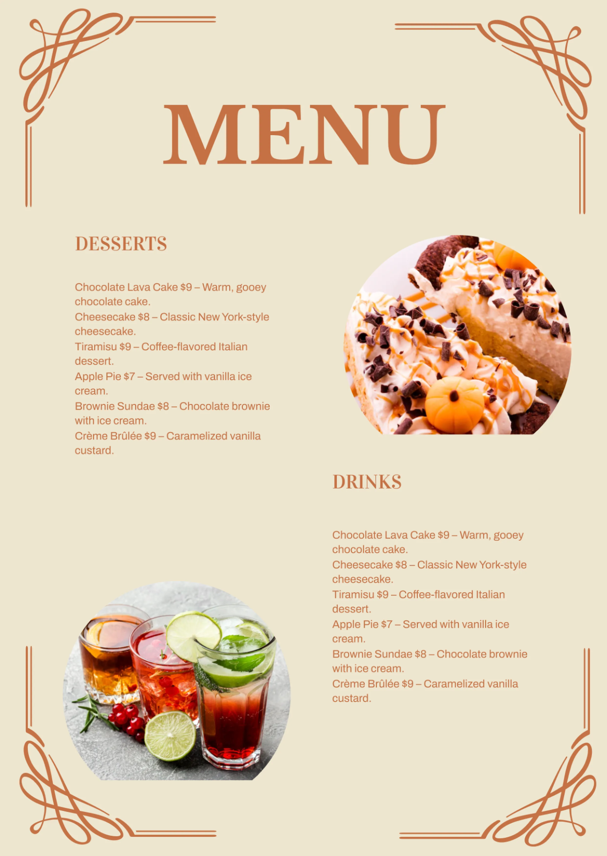 Free Sophisticated Menu Template to Edit Online
