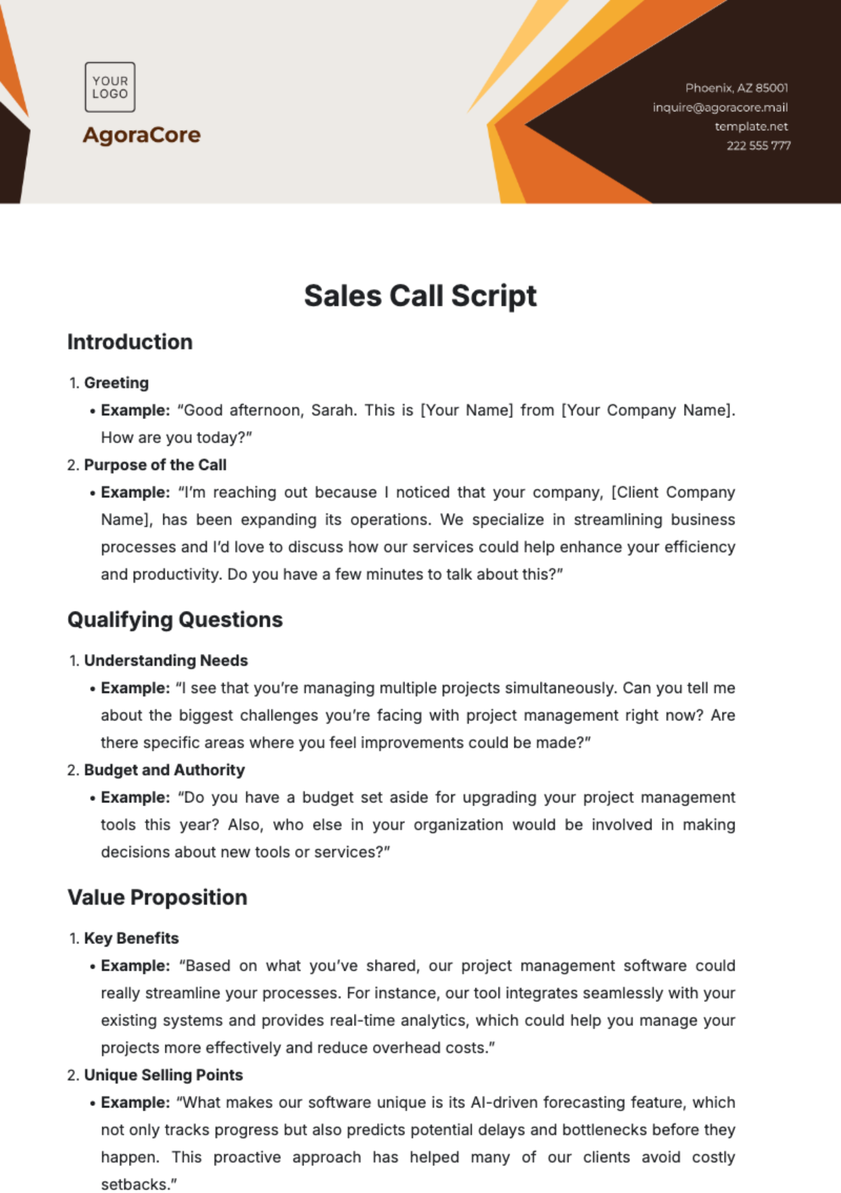 Free Sales Call Script Template - Edit Online & Download | Template.net